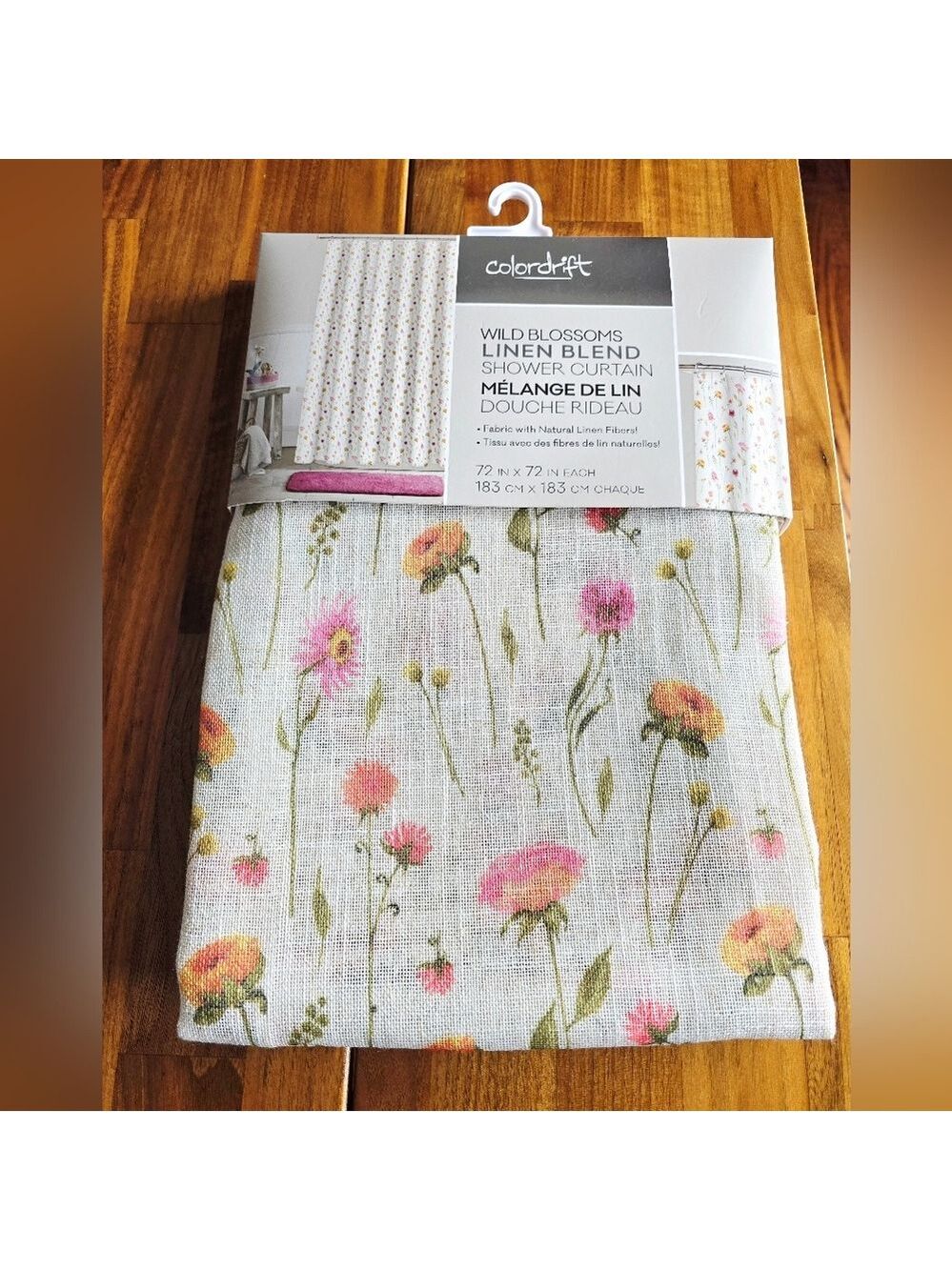 NEW! Colordrift Wild Blossoms Linen Blend Shower Curtain 72" x 72"